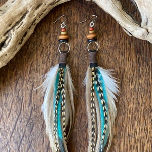 Real Feather Earrings, Boho Feather Earring, Hoop Earrings, Bohemian Jewelry, Boho Jewellery, Gifts For Women, Beaded Feather Earrings image 2