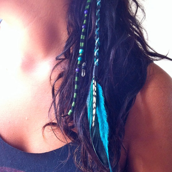 Feather hair wrap,  Dreadlock hair extensions/braid,  clip in feather hair wrap/feather extension,  long colourful feather hair extension