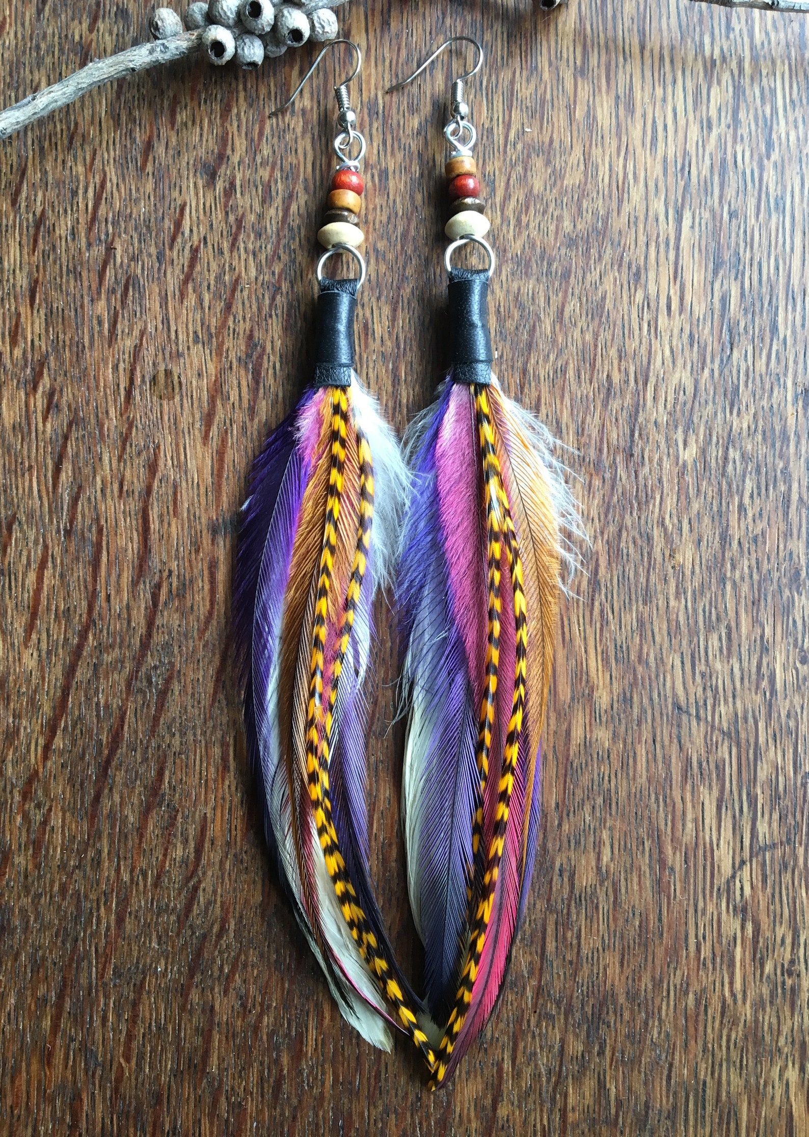 Feather Earrings Real Feather Earrings Colourful Jewellery Etsy