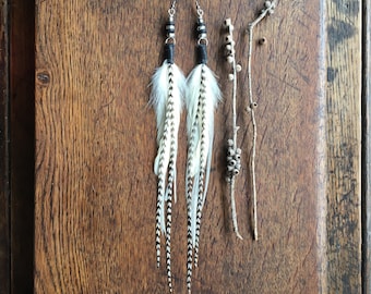White Feather Earrings: Long Boho Wedding Jewelry