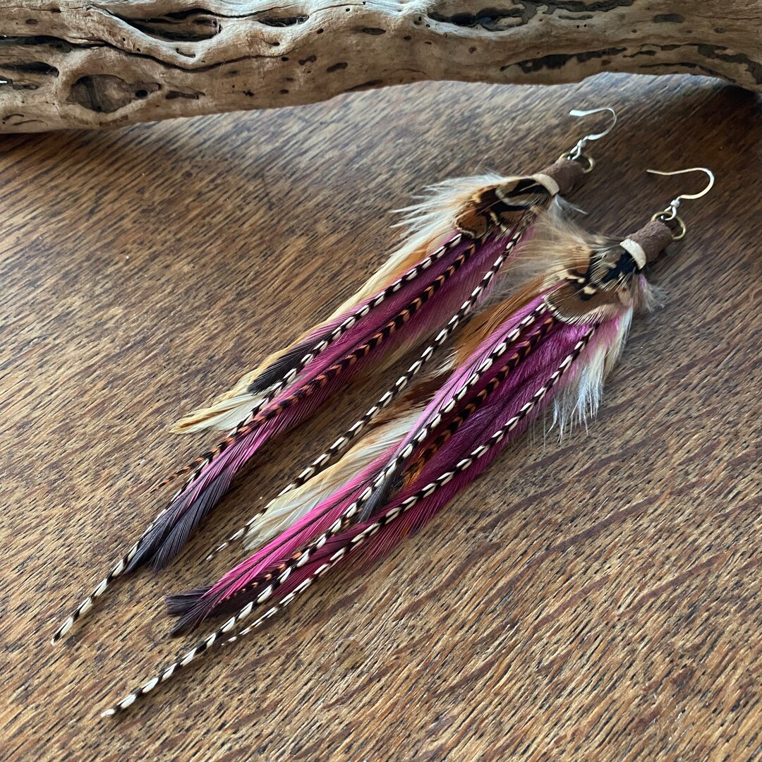 Orecchini Pendenti Piuma Blu Scuro, Artigianali In Metallo Dorato, Stile Boho Hippie, Ipoallergenici, Fatti A Mano A Berlino
