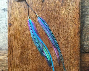 Long Feather Hair Extension Clips, Hair Feathers, Feather Hair Clip, Feather Hair Extensions, Clip in Extensions, Boho Hair Accessory, Gifts