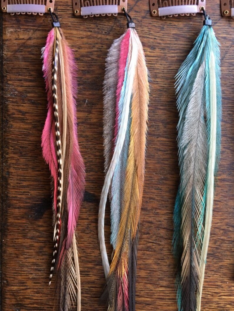 Long Feather Hair Extensions Clip in / Boho Hippie style Etsy