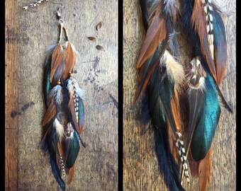 Long Feather Hair Extensions | Long Feather Earrings | Feather Hair Clips | Real Feather Earrings/Boho Jewelry/Tribal Jewellery/OOAK Gifts