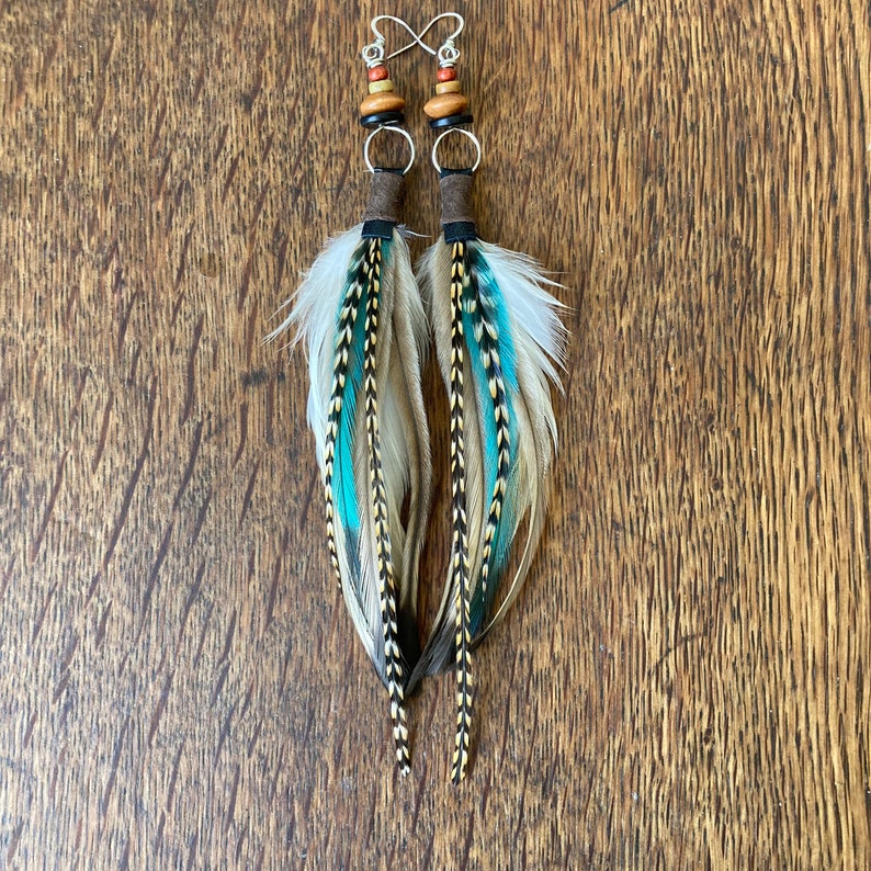Real Feather Earrings, Boho Feather Earring, Hoop Earrings, Bohemian Jewelry, Boho Jewellery, Gifts For Women, Beaded Feather Earrings image 6