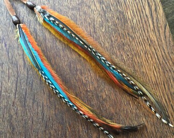 Long Feather Hair Clip: Emu, Rooster, and Cree Feathers
