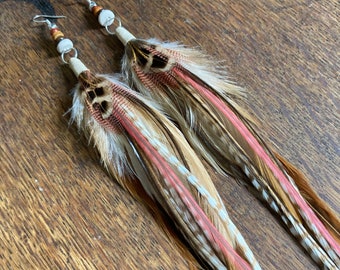 Real Feather Earrings, Boho Feather Earring, Hoop Earrings, Bohemian Jewelry, Boho Jewellery, Gifts For Women, Beaded Feather Earrings