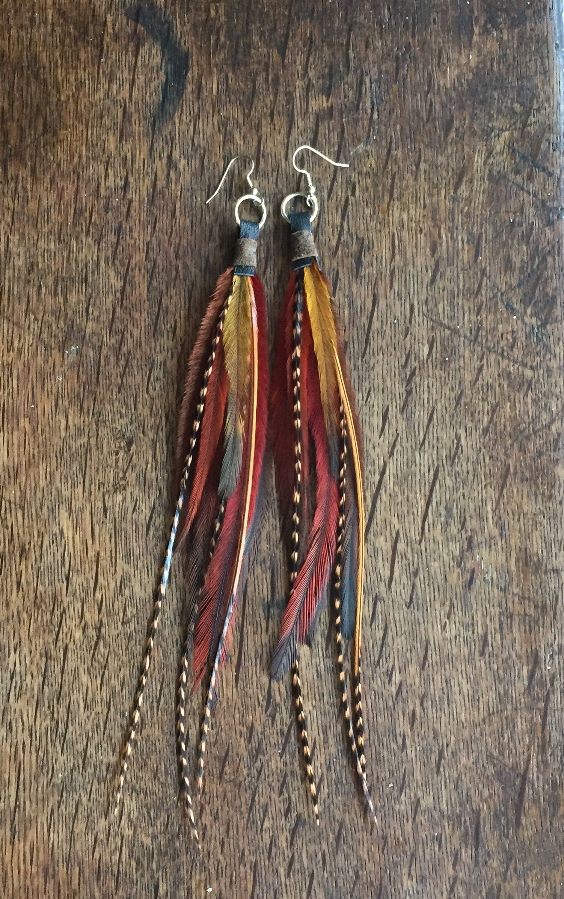 Long Feather Earrings Earthy Tribal Feather Earrings Southwest Jewelry Native American Earrings Boho Long Earrings festival Wear Etsy