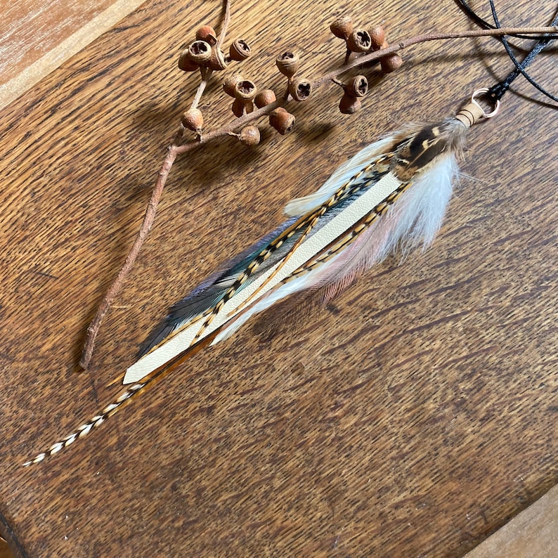 Real Feather Necklace, Feather Pendant Necklace, Feather Jewellery, Natural Feather Necklace with Leather, Boho Feather Jewelry image 2