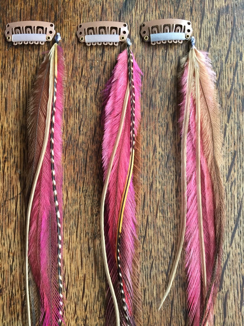 SET OF 4 Long Feather Hair Extension Clips Hair Feathers Etsy Australia