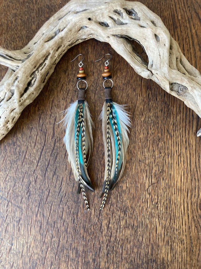 Real Feather Earrings, Boho Feather Earring, Hoop Earrings, Bohemian Jewelry, Boho Jewellery, Gifts For Women, Beaded Feather Earrings image 8