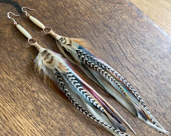 Extra Long Feather Earrings, Real Feather Earrings, Beaded Earrings, Boho Earrings, Statement Jewellery Bohemian Jewelry Perfect Gift Ladies