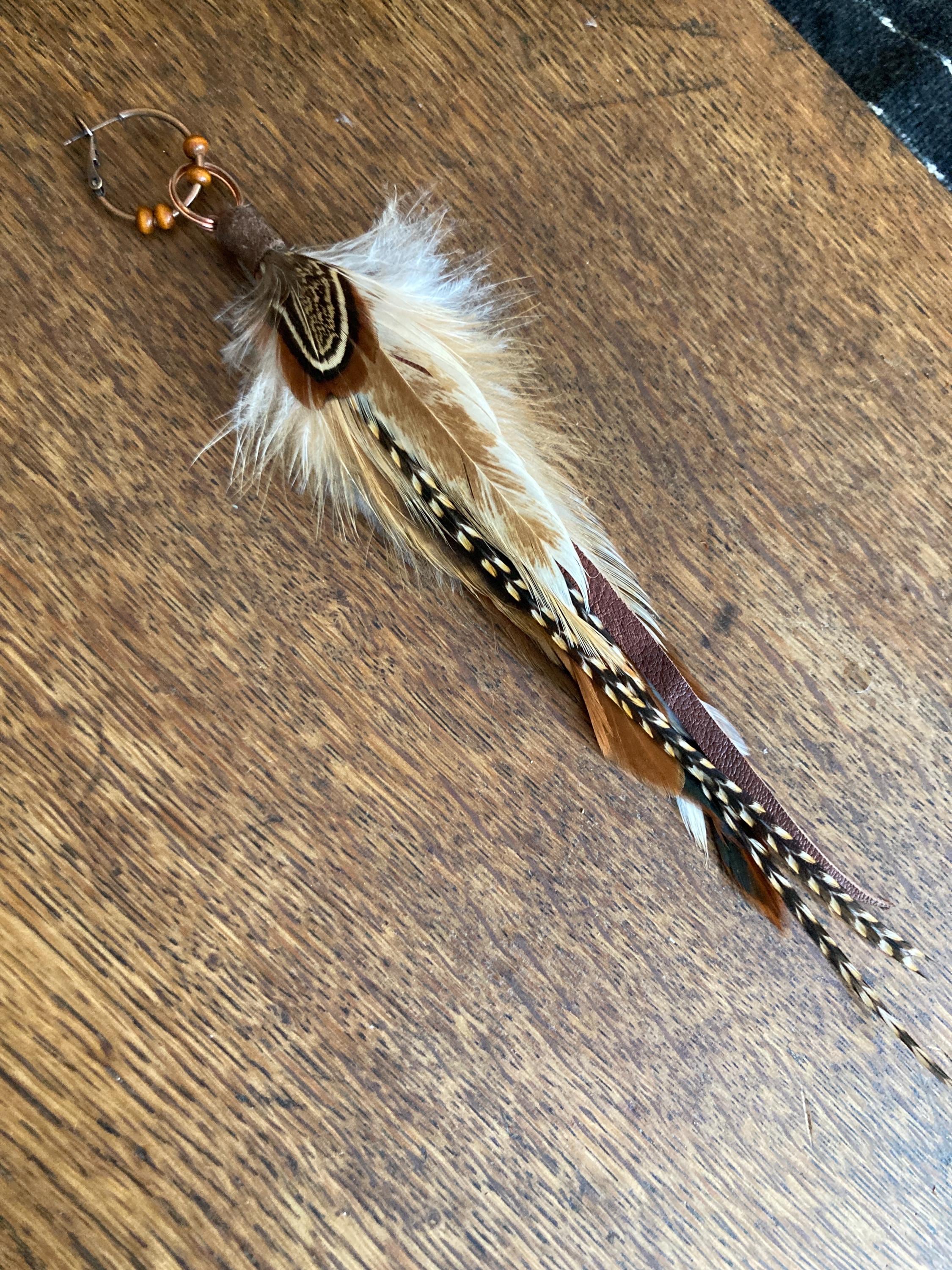 Long Earthy Feather Earring, Single Brown Feather Earring, Mono Hoop Earring, Bohemian Style Earring, Boho Jewellery,  Lever Back Earrings