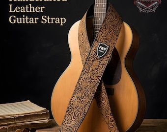 Embossed PnP Leather Guitar Strap | Acoustic Electric Bass Guitar | Vintage Tooled Floral Design | 60s Guitar strap | shoulder strap