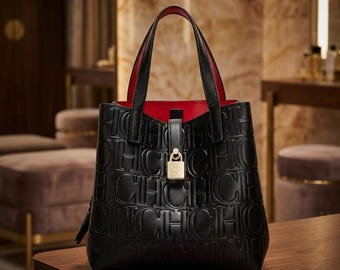 Minibolso tote repujado, bolso bandolera de piel vegana negra, bolso de hombro de estilo diseñador.