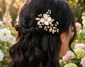 ヴィンテージフレンチフローラルヘアピンセット、パールクリスタルブライダルヘアクリップ