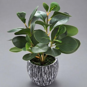 Artificial Fiddle Leaf Fig Plant in Cement Pot, Realistic Faux Desk Plant, Small Indoor Greenery, Office Decor, Tabletop Plant Decor