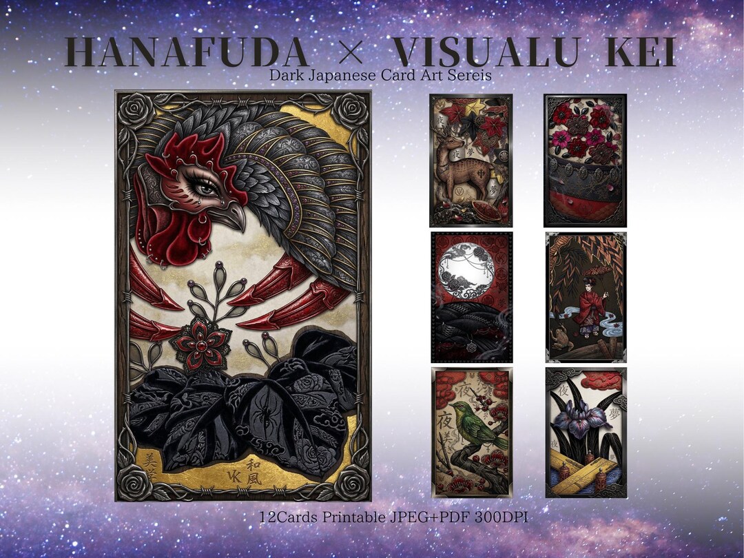 Hanafuda Visual Kei Printable Card Set – Gothic Japanese Wall Art ...
