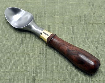 Heavy Duty Stainless Steel Ice Cream Scoop with Gold Accent and a Removable Hand-Crafted Handle