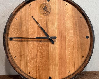 Authentic Reclaimed Bourbon Barrel Head 22" Clock with Walnut Hands