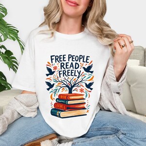 Free People Read Freely T-Shirt, Book Lover T-Shirt, Reading Teacher Tee, Trendy Free People Tee,Comfort Colors® Read Freely tshirt image 4
