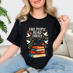 Free People Read Freely T-Shirt, Book Lover T-Shirt, Reading Teacher Tee, Trendy Free People Tee,Comfort Colors® Read Freely tshirt image 3