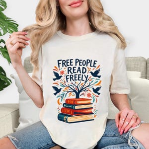 Free People Read Freely T-Shirt, Book Lover T-Shirt, Reading Teacher Tee, Trendy Free People Tee,Comfort Colors® Read Freely tshirt image 2