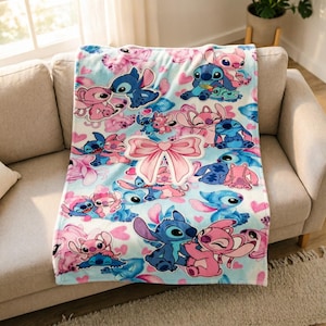 Stitch Angel flanellfilt, tecknad figur pläd, mjukt och mysigt sängkläder minnessak
