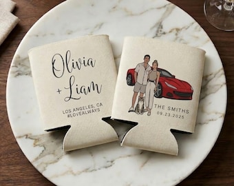 Custom Wedding Can Cooler, Personalized Neoprene Stubby Holder, Engagement Party Favor
