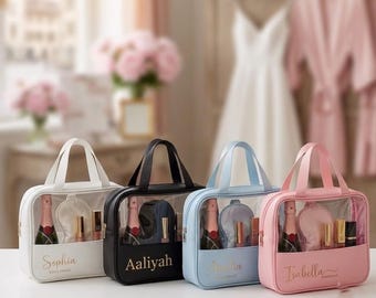 Borsa cosmetica personalizzata, regalo per damigella d'onore, organizer per il trucco personalizzato, regalo per damigella d'onore, regalo per la festa di matrimonio, borsa per il trucco da sposa, astuccio da viaggio con monogramma