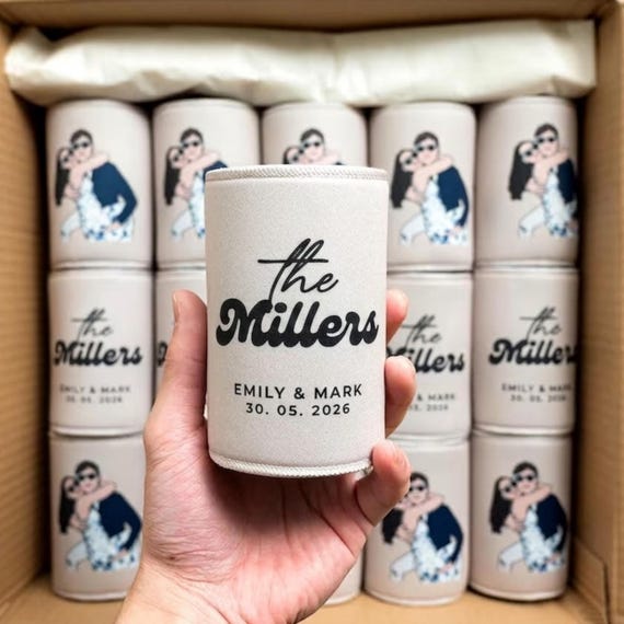 Can Coolers, Personalized Wedding Koozies, Custom Wedding Favor, Wedding Guest Gift, Bulk Wedding Can Coolers, Custom Name Koozie