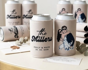 Personalized Wedding Koozies, Custom Can Coolers for Guests, Wedding Guest Gift, Bulk Wedding Can Coolers, Custom Name Koozie, Beer Hugger