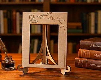 Wedding Photo Frame Laser Cut SVG: Floral Heart Design with Stand (Digital Download)