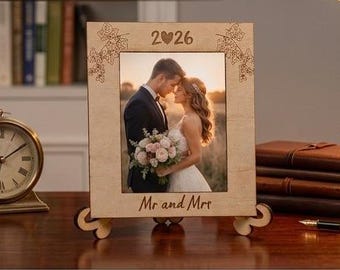 Wedding Photo Frame SVG Laser Cut File | Mr & Mrs Wood Frame (Digital Download)