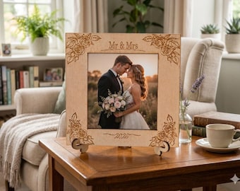 Mr & Mrs Wedding Photo Frame: Laser Cut SVG Floral Rose Design (Digital Download)
