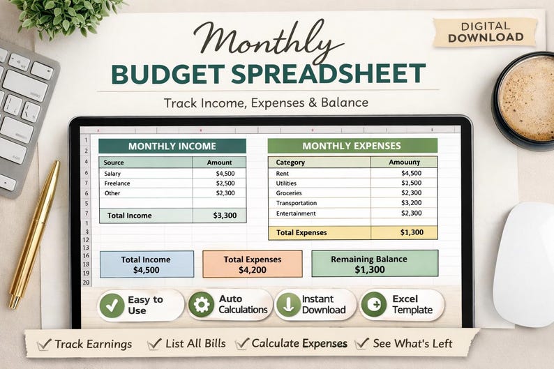 Budget Display Monthly Budget Spreadsheet – Simple & Easy Excel Budget Planner - Etsy