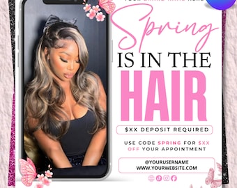 Spring Hair Promo Flyer, Editable Beauty Appointment Flyer, Customizable Hair Salon Deal, Instant Download, Deposit Required