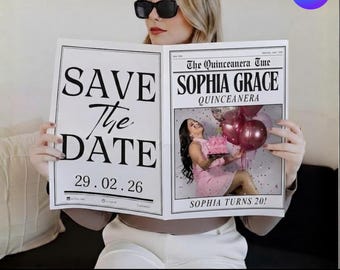 Birthday Newspaper Flyer, Editable Quinceañera Template, Customizable Event Announcement, Save the Date Invitation, Instant Download