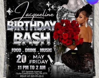 Birthday Bash Flyer, Glamorous Party Invitation, Editable Event Invite, Customizable Design, Instant Download, Luxury Celebration Invite