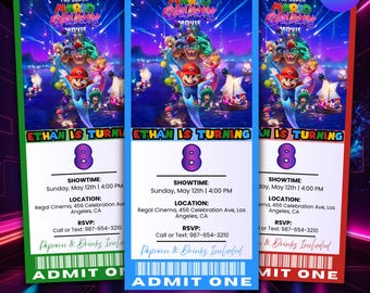 Super Mario Galaxy Movie Ticket Invitation, Editable Galactic Party Invite, Kids Birthday Invitation, Customizable Canva Template