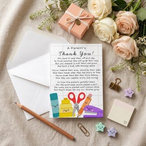 parent thank you card printable, teacher appreciation poem, end of year gift from parents, editable Canva classroom note, teacher thank you card, school staff appreciation, digital download