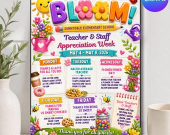 Teacher Appreciation Week Flyer, Editable Teacher Appreciation Event Template, Canva Digital Download, Instant Access, Customizable Template