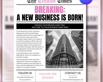 Newspaper Business Launch Flyer Template, Grand Opening Announcement Canvas, New Company Promo Poster, Editable News Style Design