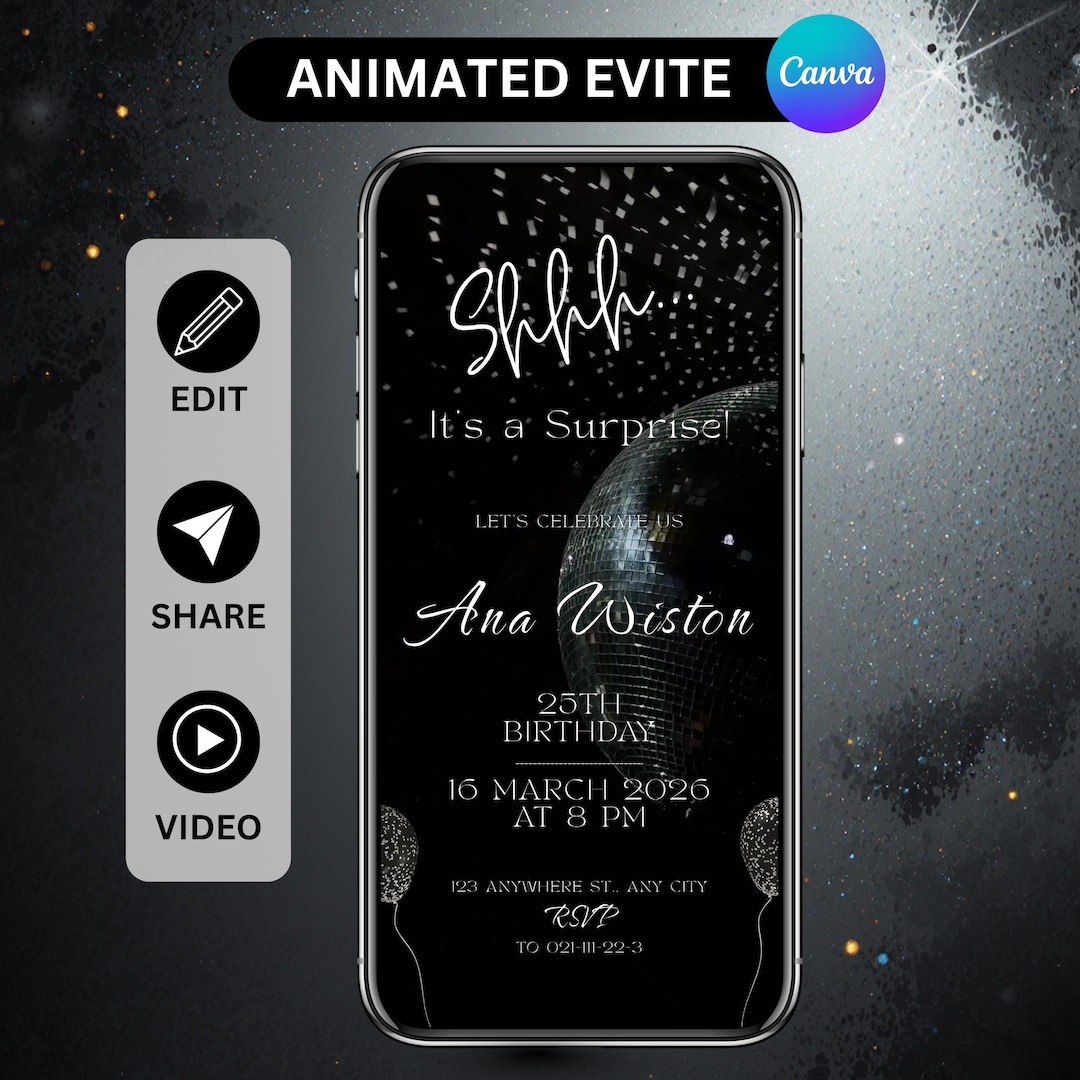 Animated Einvite Animated Birthday Evite Template, Editable Canva Video Invitation ...