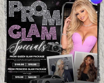 Prom Glam Specials Flyer, Editable Canva Template, Prom Queen & Princess Glam Packages, Beauty Services Flyer, Digital Download, Makeup