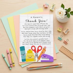parent thank you card printable, teacher appreciation poem, end of year gift from parents, editable Canva classroom note, teacher thank you card, school staff appreciation, digital download