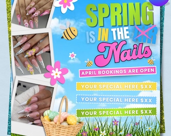 Spring Nail Salon Flyer Template, Nail Technician Promo Flyer, Nail Business Marketing Template, Editable Canva Nail Price List Flyer