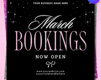 March Bookings Now Open Flyer, Editable Canva Template, Appointment Booking, Digital Flyer, Instant Download, Elegant Booking Announcement
