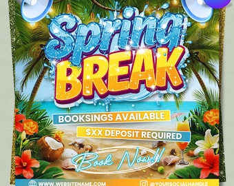 Editable Spring Break Booking Flyer, Beach Theme, Appointment Promo, Canva Template, Instant Digital Download, Customizable Flyer