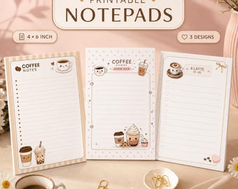 Kaffee-Notizblock-Set zum Ausdrucken, bearbeitbare 4x6-Vorlage für Kaffee-Notizblöcke, Schreibwaren für Kaffeeliebhaber, Canva-Notizseiten, Sofort-Download